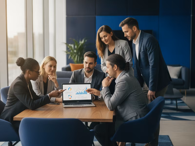 The Szerensejatek team reviewing financial data